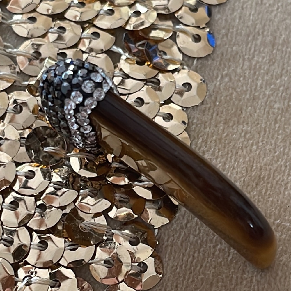 Tiger eye horn pendant two inches gold tone bale top of horn embellished with - Picture 7 of 9